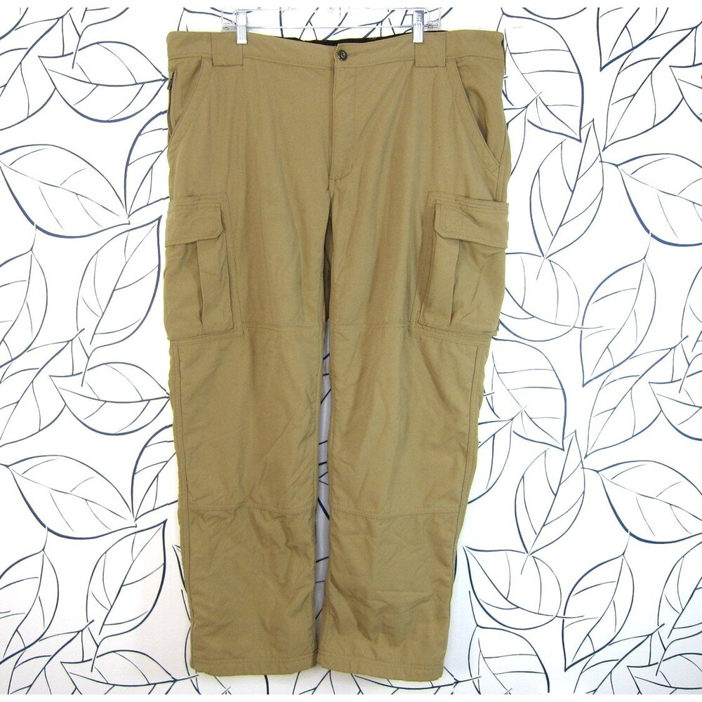 Duluth Trading Flex Dry On The Fly Cargo Pants Mens 2XL X 32 Tan Fleece Lined